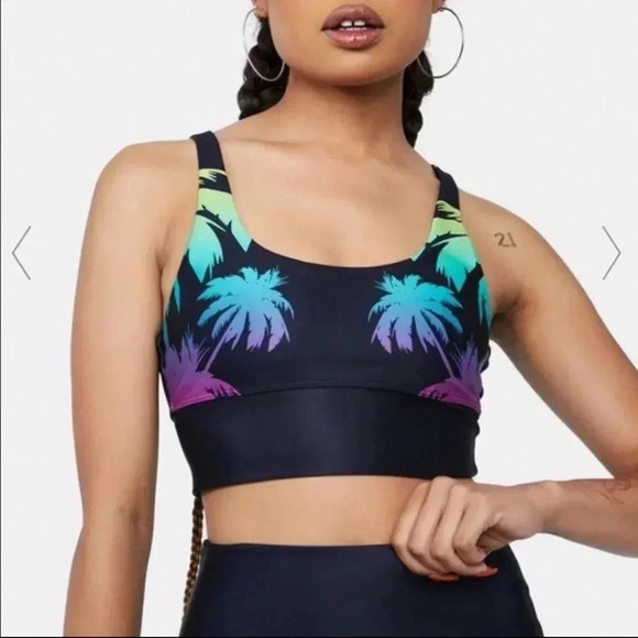 BEACH RIOT Leah Sports Bra in Rainbow Palm Madness - Picture 1 of 4